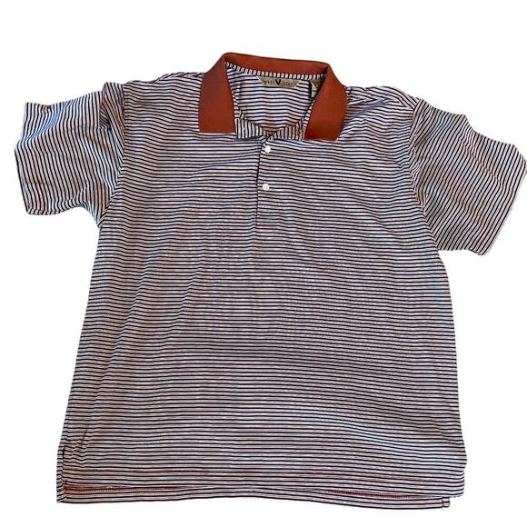 Vesi Golf Men's Short Sleeve Polo.  Orange/White Striped.  Size Medium - Picture 1 of 6
